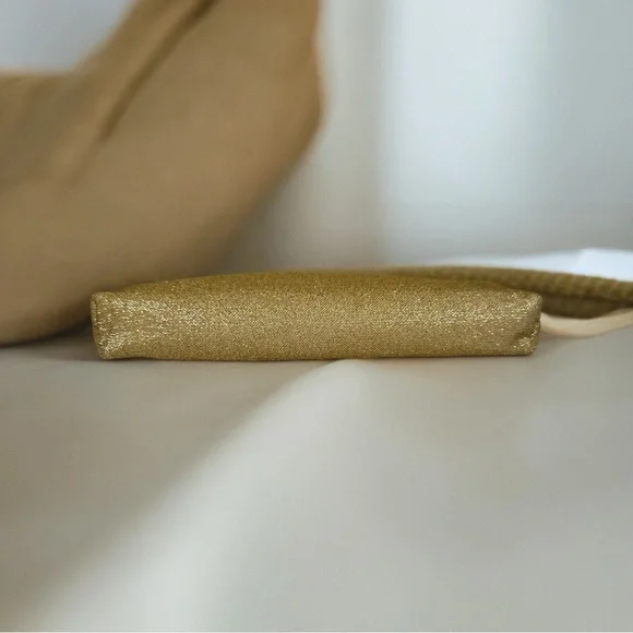 Vintage Gold Metallic Lamé Beaded Kiss Lock Clutch Handbag Satin Interior EUC - Picture 11 of 11